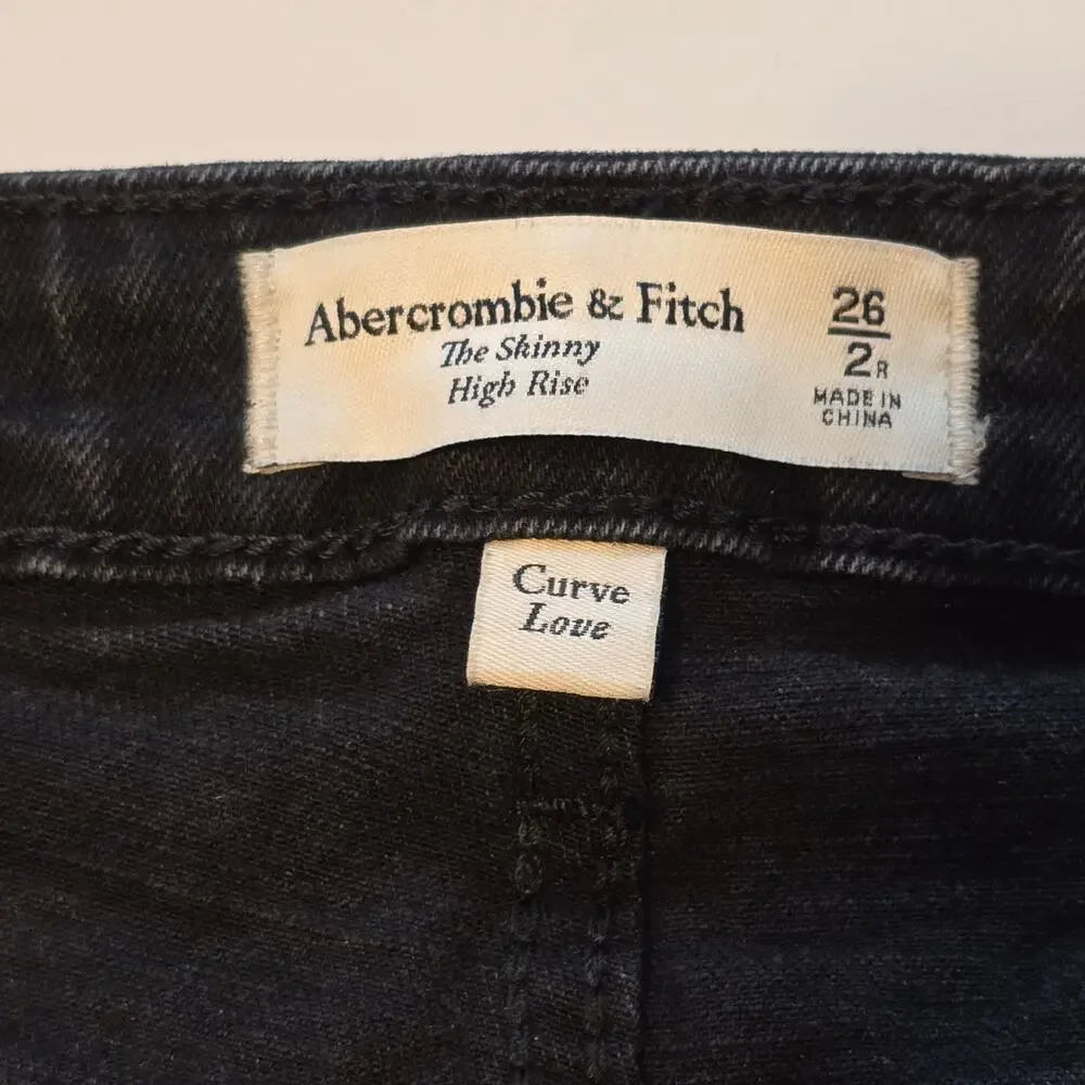 Abercrombie & Fitch Curve Love Jeans Womens 2R Black Skinny High Rise Split Hem
